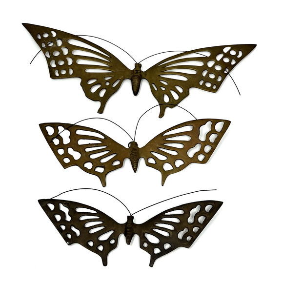 Brass BUTTERFLIES Vintage Decorative Set of 3 WALL ART - Picture 1 of 7